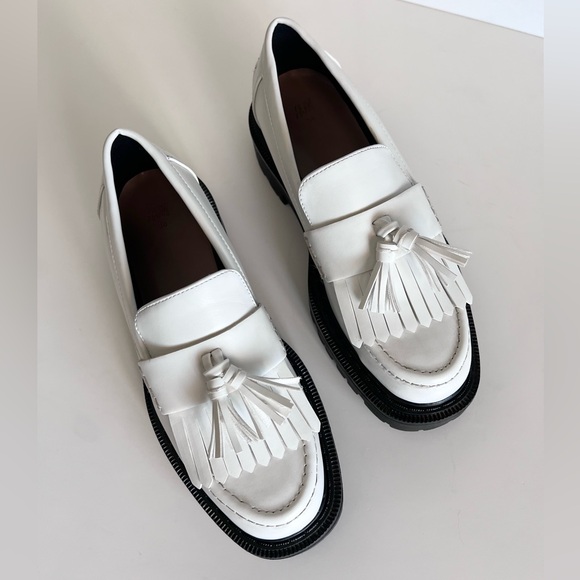 H&M White Faux Leather Platform Chunky Loafers size 38 - Picture 1 of 10